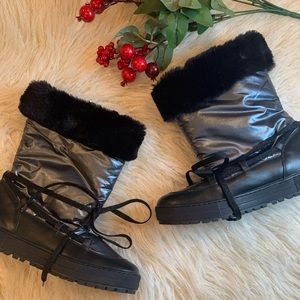 Naturino Rain Step Kid’s Black Faux Fur Polyamide Rain Boots